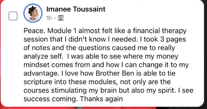 Imanee Toussaint testimonial