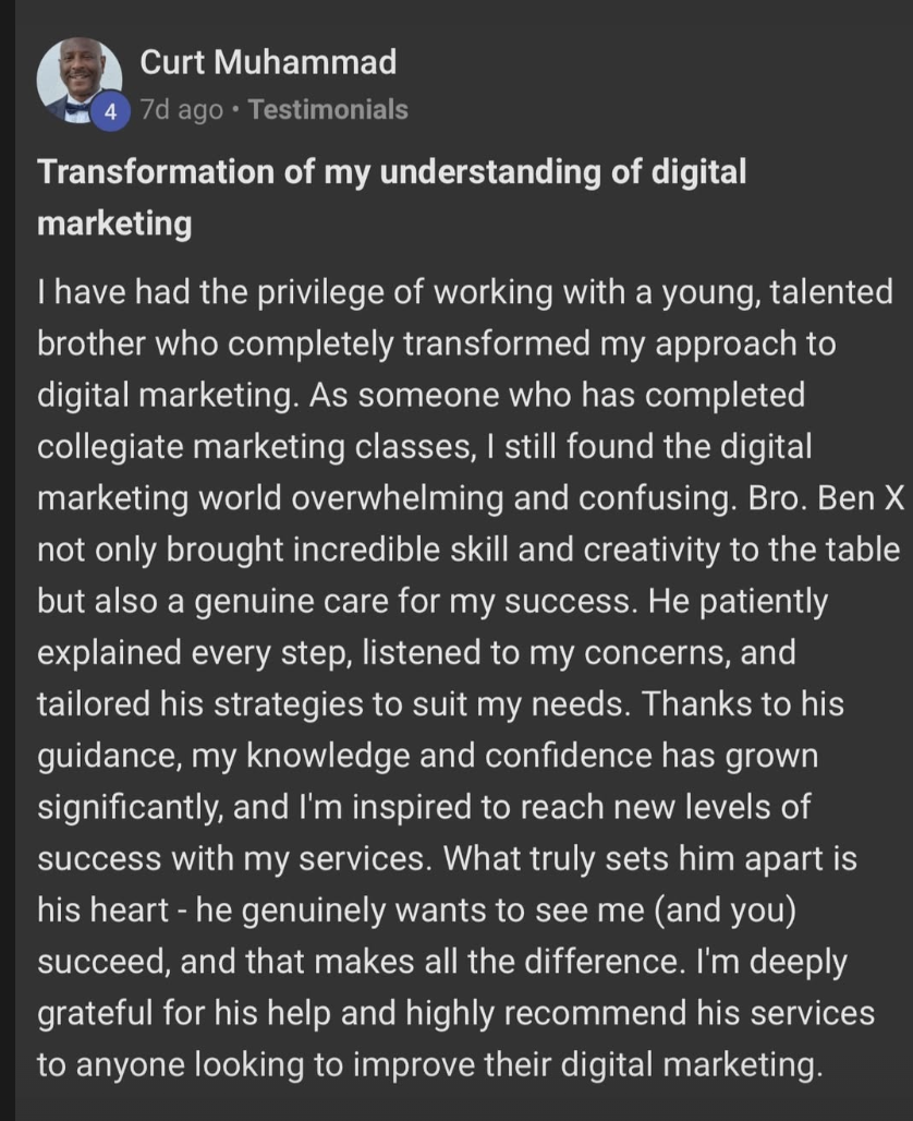 Curt Muhammad testimonial